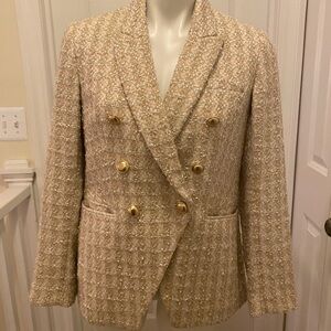 Express Cream Bouclé Double-Breasted Blazer with Gold Buttons